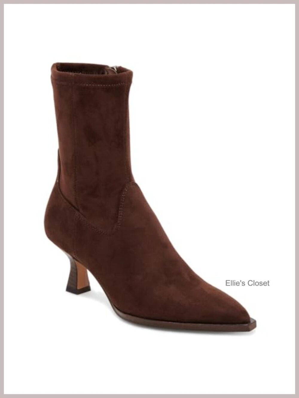 Pointy Toe Ankle Boots Stacked Kitten Heel Side Zipper Suede Booties